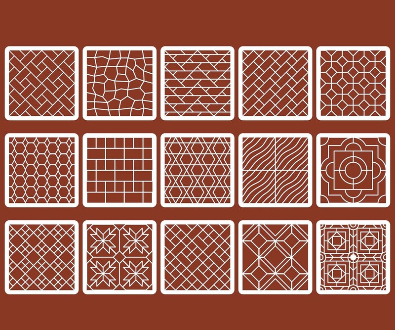 neglex Brick Stencil Set for Crafts (15 Pack, 8x8 Inch), Street Cobblestone & Garden Sidewalk Patterns, Reusable Texture Stencils for Wood, Fabric, Furniture, Terracotta Mosaic & Geometric Floral Tile Design - Image 1